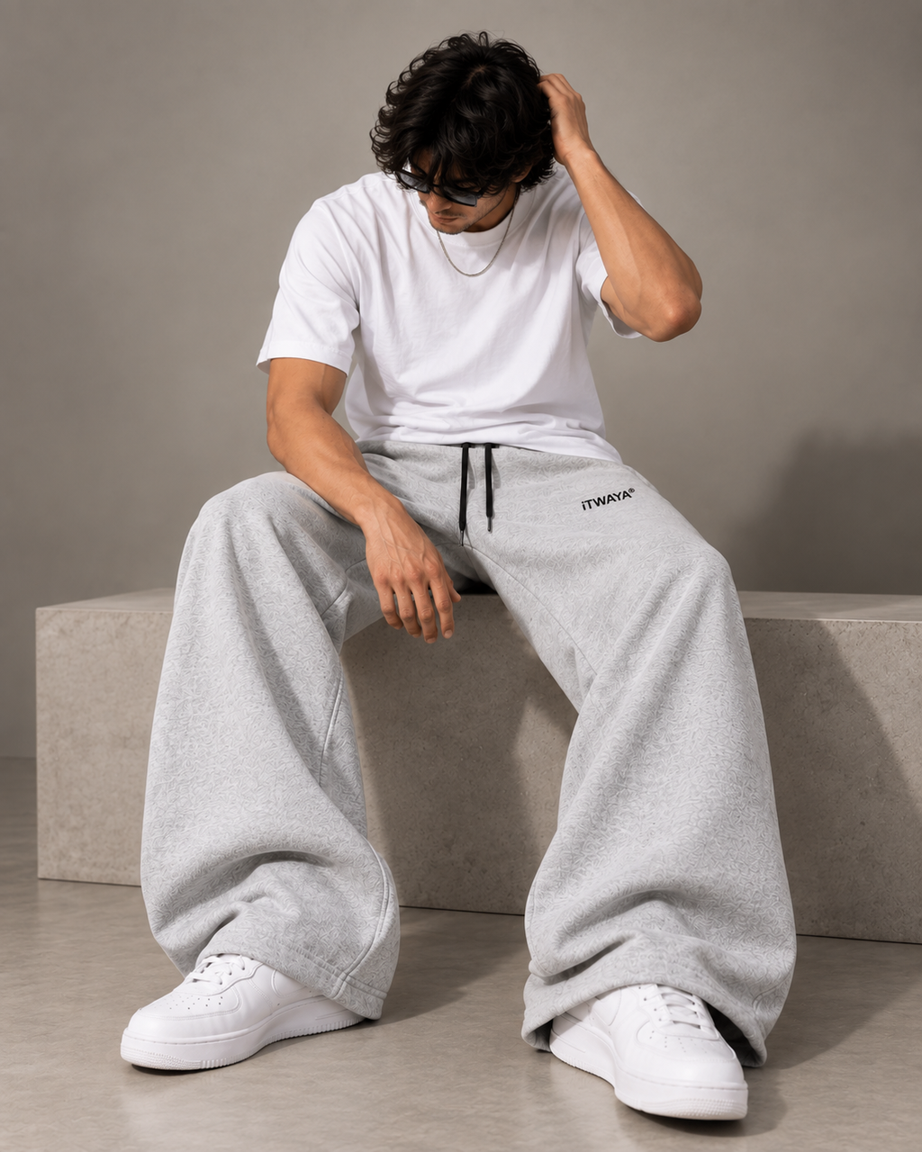 Melange grey Unisex French terry cotton baggy lower