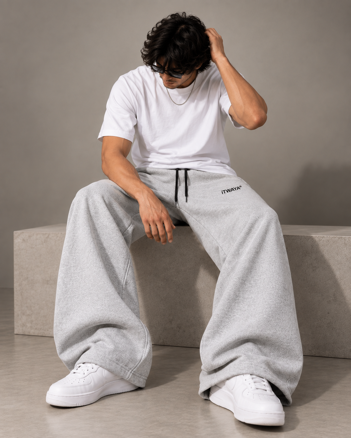 Melange grey Unisex French terry cotton baggy lower