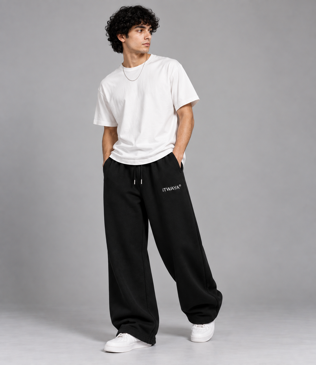 BLACK Lower baggy-fit French Cotton UNISEX
