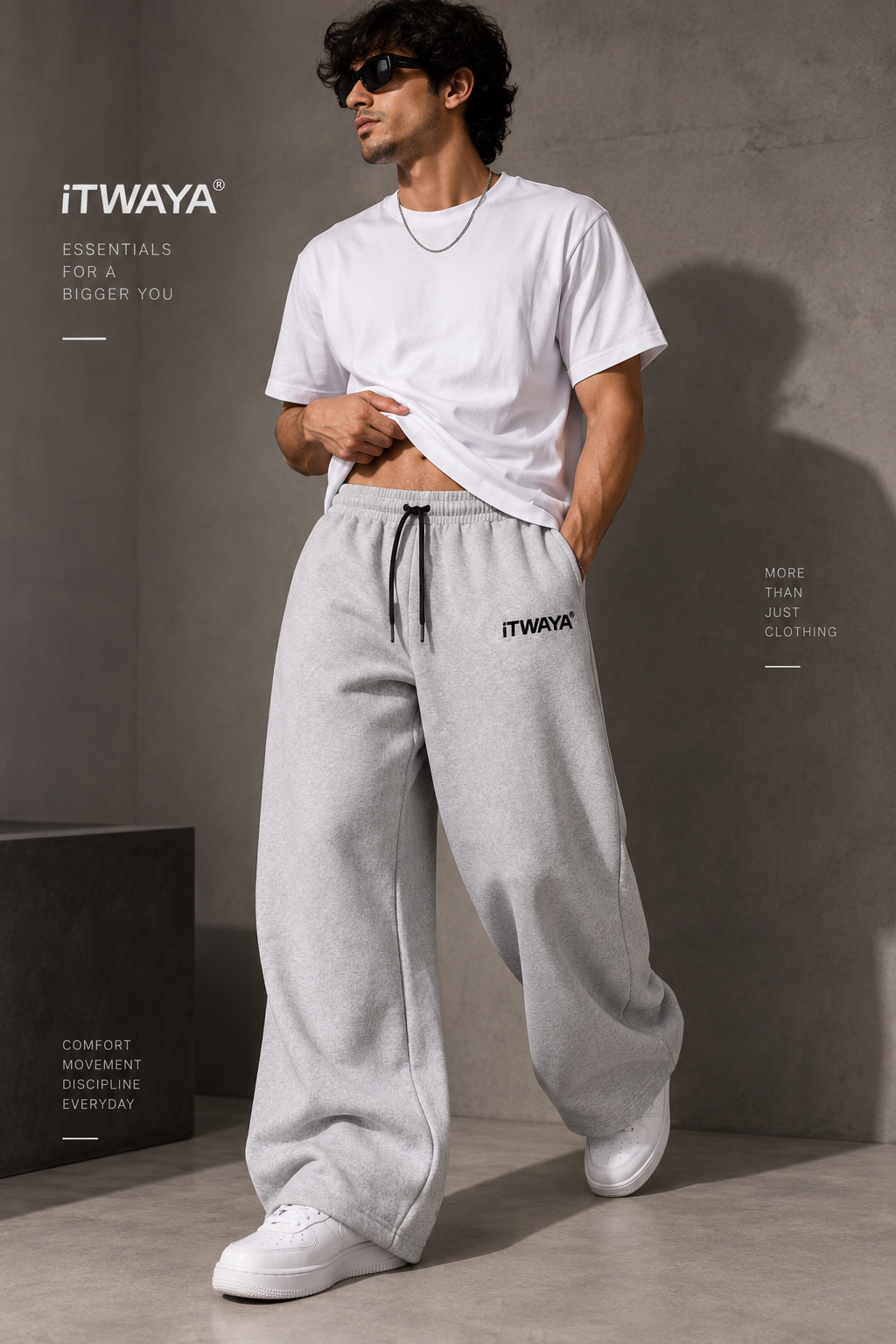 Melange grey Unisex French terry cotton baggy lower