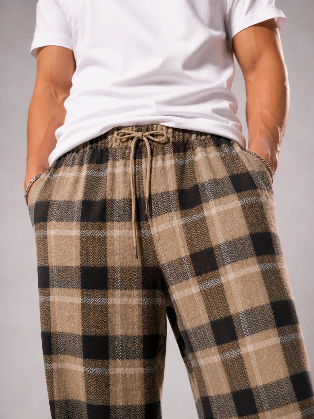 Itwaya Cozy Wide-Legs – Brown Check