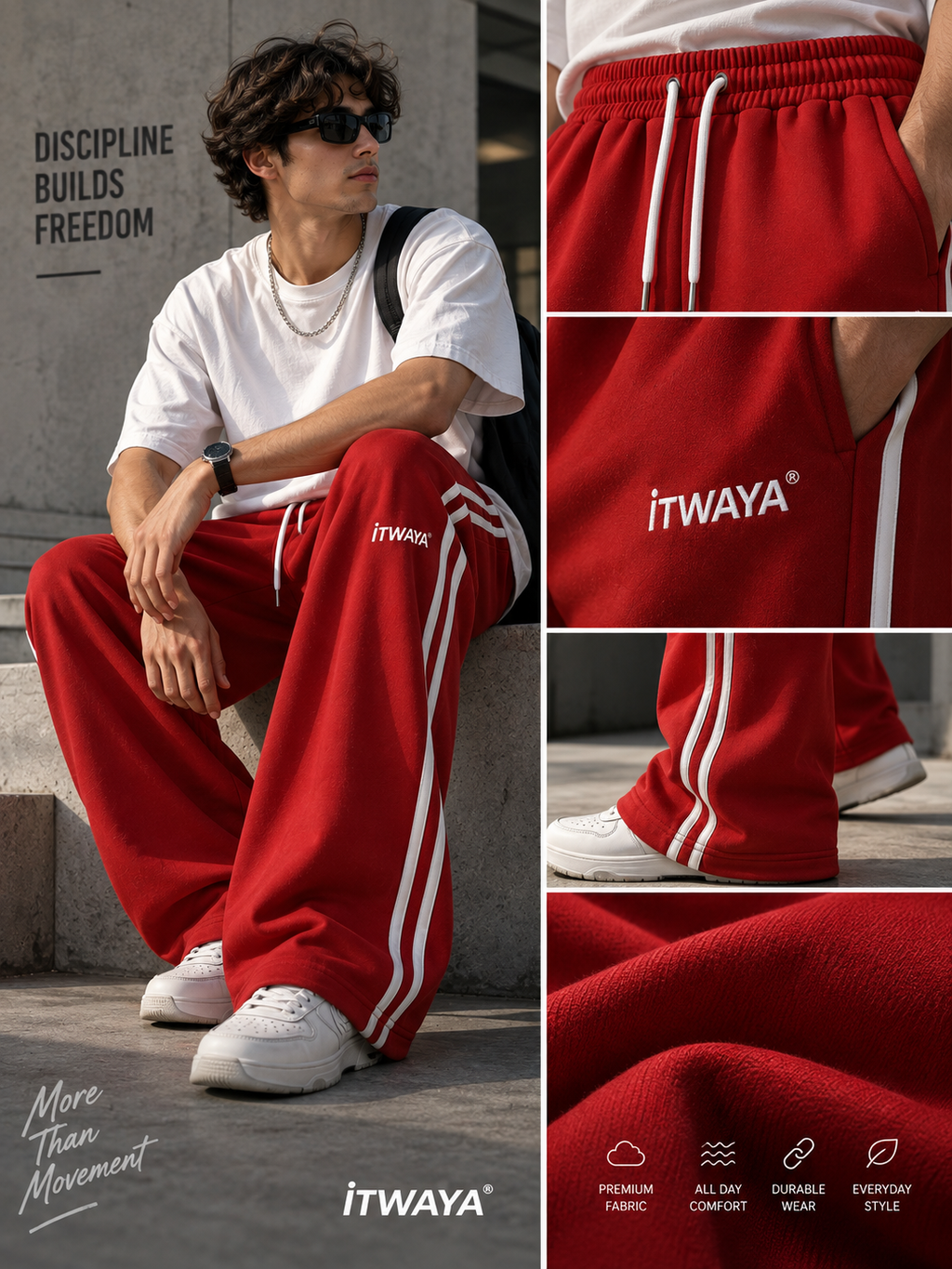 Crimson Riot baggy unisex Pants white pipine