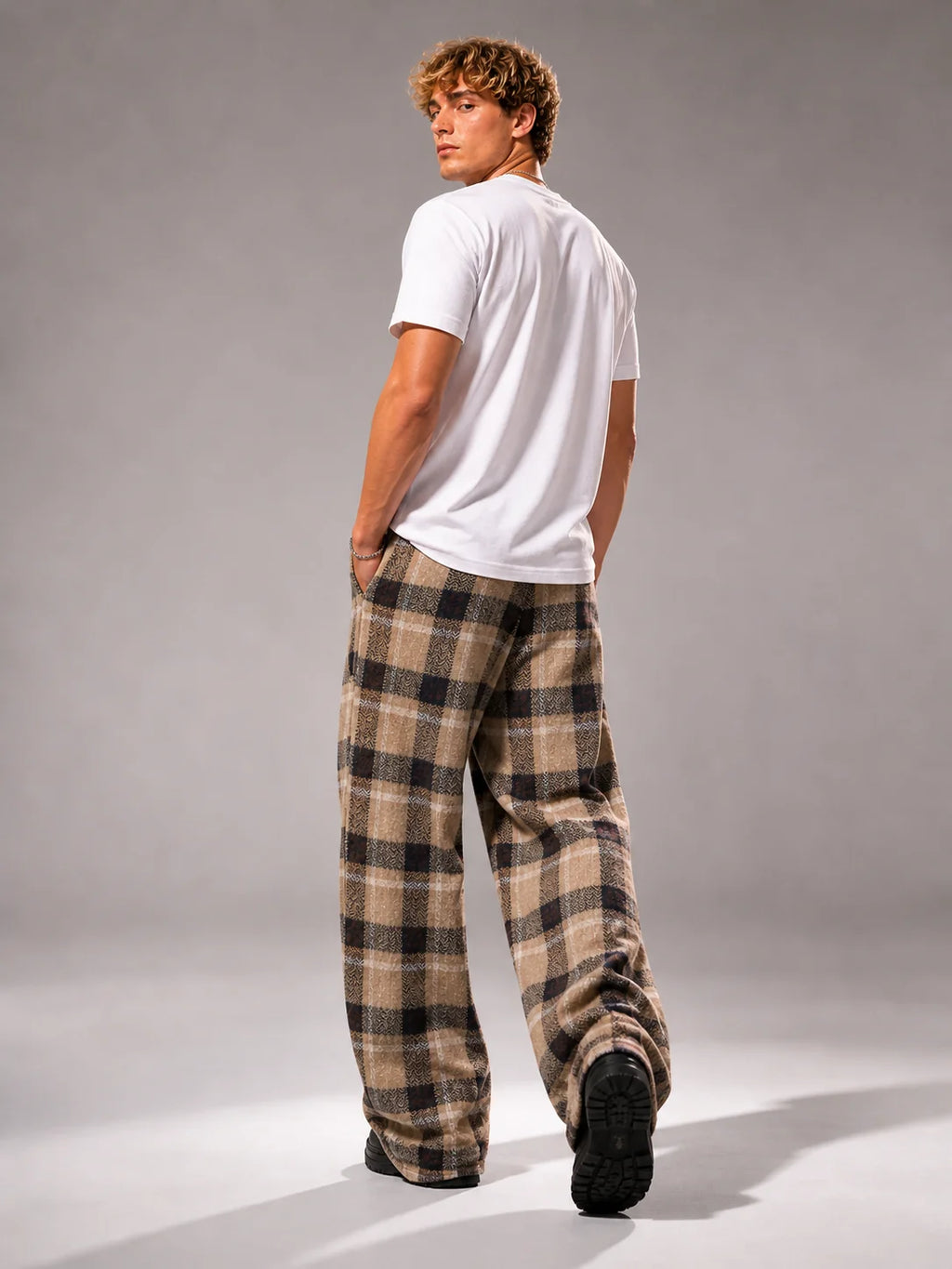 Itwaya Cozy Wide-Legs – Brown Check
