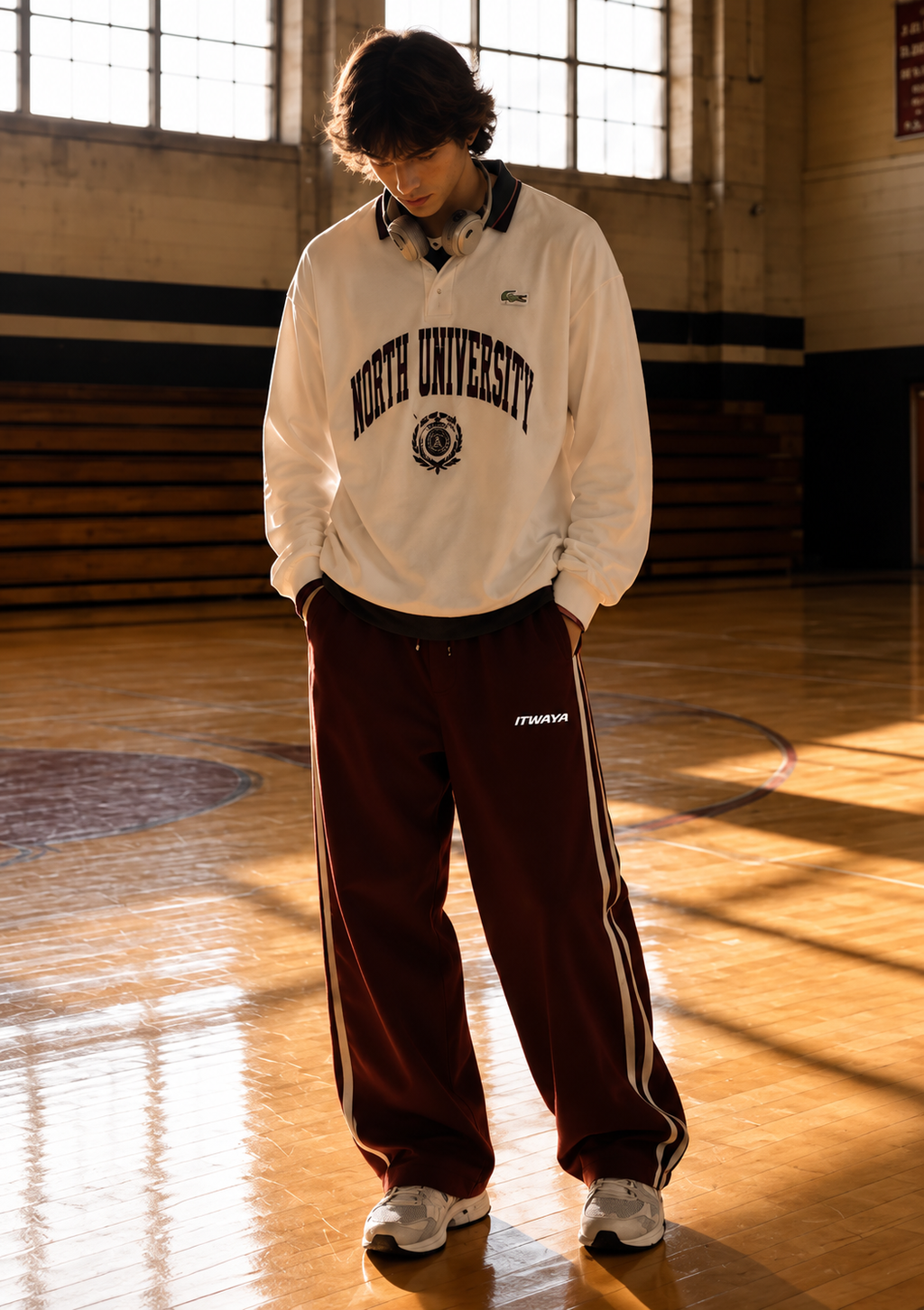 Maroon Varsity Stripe Track Pants