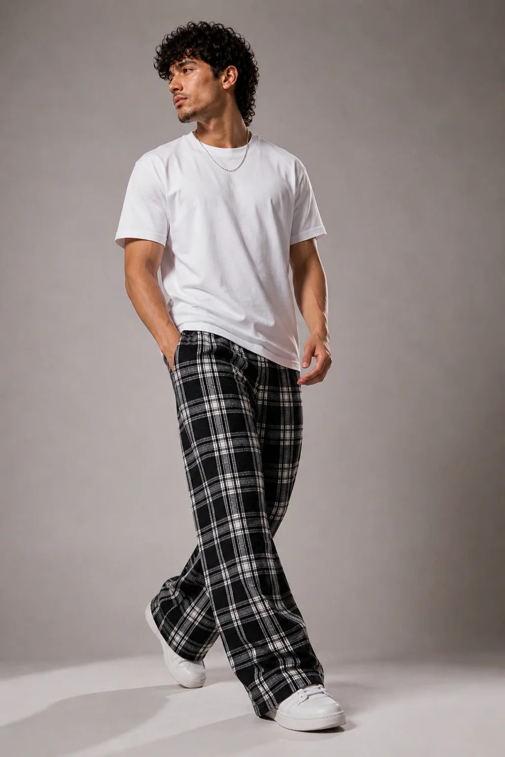Unisex Baggy Classic Check Lower – Black/White