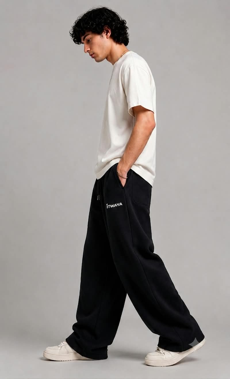 BLACK Lower baggy-fit French Cotton UNISEX